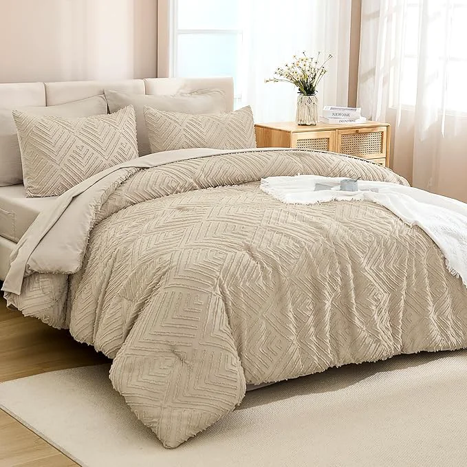 Proven Andency Khaki Full Size Comforter Set with Sheets - 7 Pieces Bed in a Bag Boho Tufted Bedding Sets Fluffy Lightweight Full Bed Set with Comforter Sheets Pillowcases amp Shams for All Season Flexible