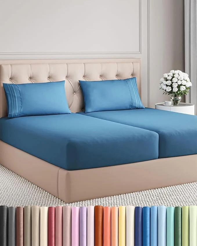 Consistent Split King Size 5 Piece Sheet Set - Comfy Breathable amp Cooling Bed Sheets Set - Hotel Luxury Bedding for Women Men Kids Teens Boys amp Girls - Deep Pockets and Wrinkle - Oeko-Tex - Denim Blue Carefully Designed