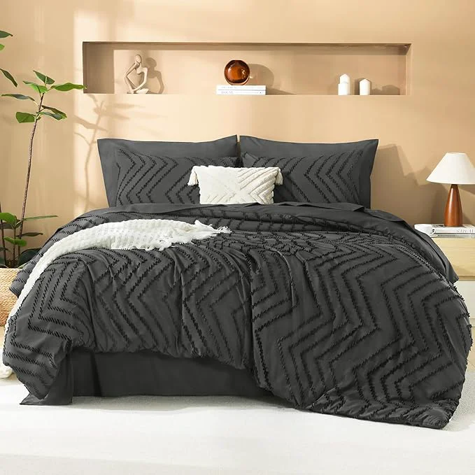 Comfortable Litanika Super King Plus Size Comforter Set with Sheets Dark Grey - 7 Pieces Bed in a Bag Oversized King Boho Tufted Complete Bedding Sets with Comforter Sheets Pillowcases amp Shams Trendy