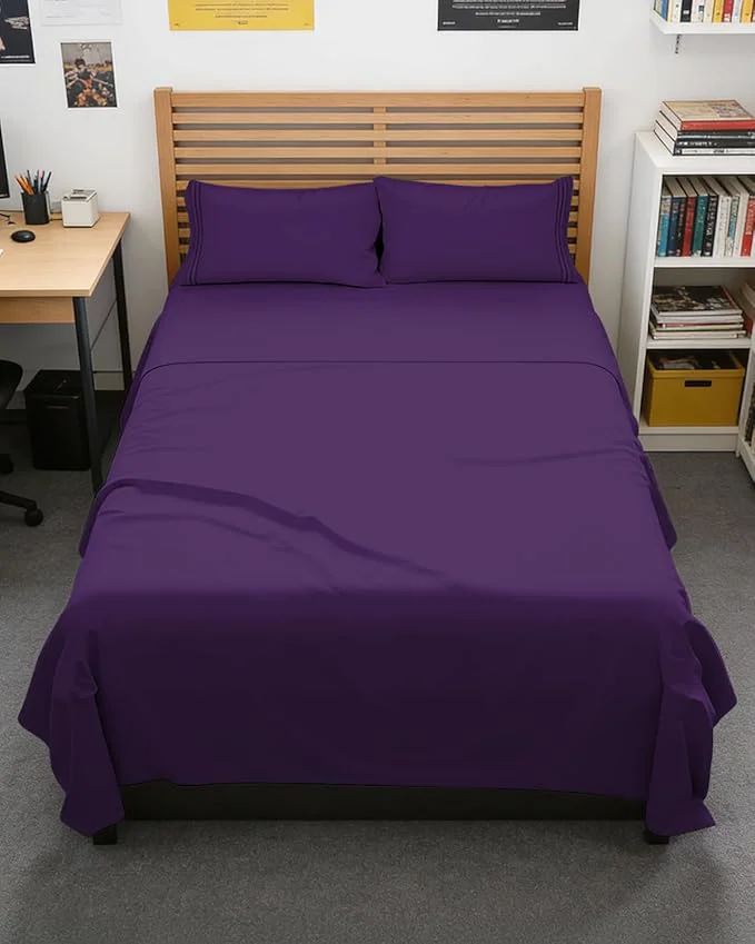 High-Performance Full XL Bed Sheet Set - 4 Piece Extra Long Extended Full XL Sheets - Soft Breathable amp Cooling - Fits 8 quot to 16 quot Mattress w Deep Pockets - 54 quot x 80 quot - Easy-Fit Wrinkle and Fade Resistant - Purple Expertly Made
