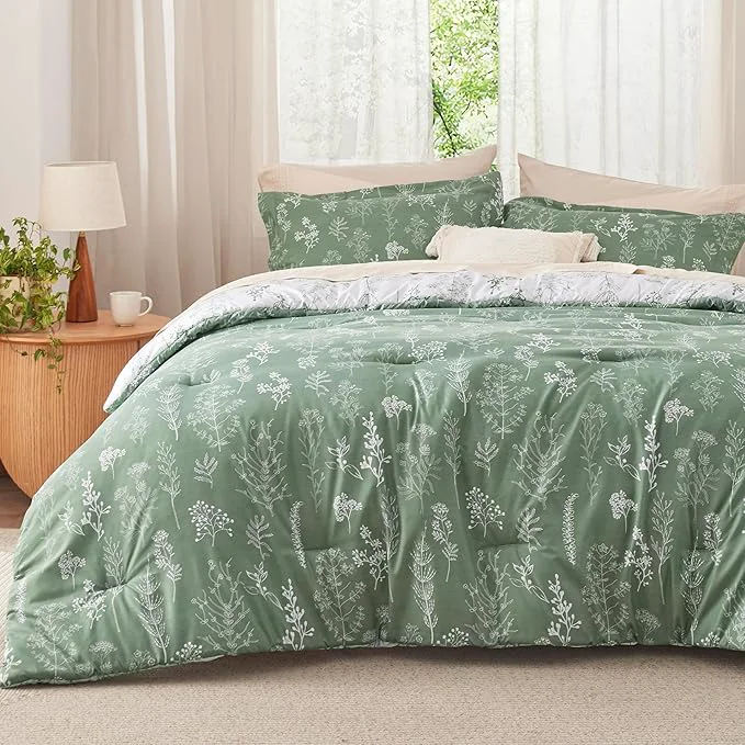 Long-Lasting Bedsure Full Comforter Set - Green Bed Set 3 Pieces Cute Floral Bedding 1 Soft Reversible Botanical Flowers Comforter and 2 Pillow Shams Lightweight