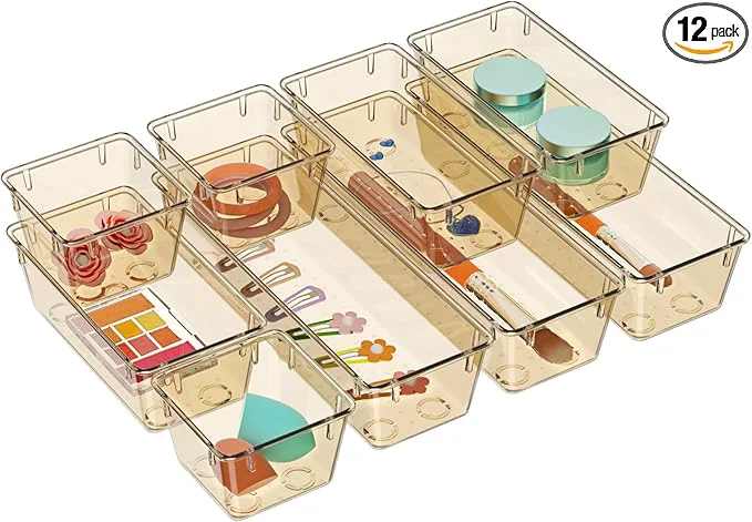 Sustainable WOWBOX 12 Pack Clear Drawer Organizer Set Acrylic Drawer Storage Trays User-Friendly