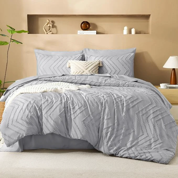 Smart Litanika Light Grey California King Size Comforter Set with Sheets - 7 Pieces Bed in a Bag California King Boho Tufted Complete Bedding Sets with Comforter Sheets Pillowcases amp Shams Verified