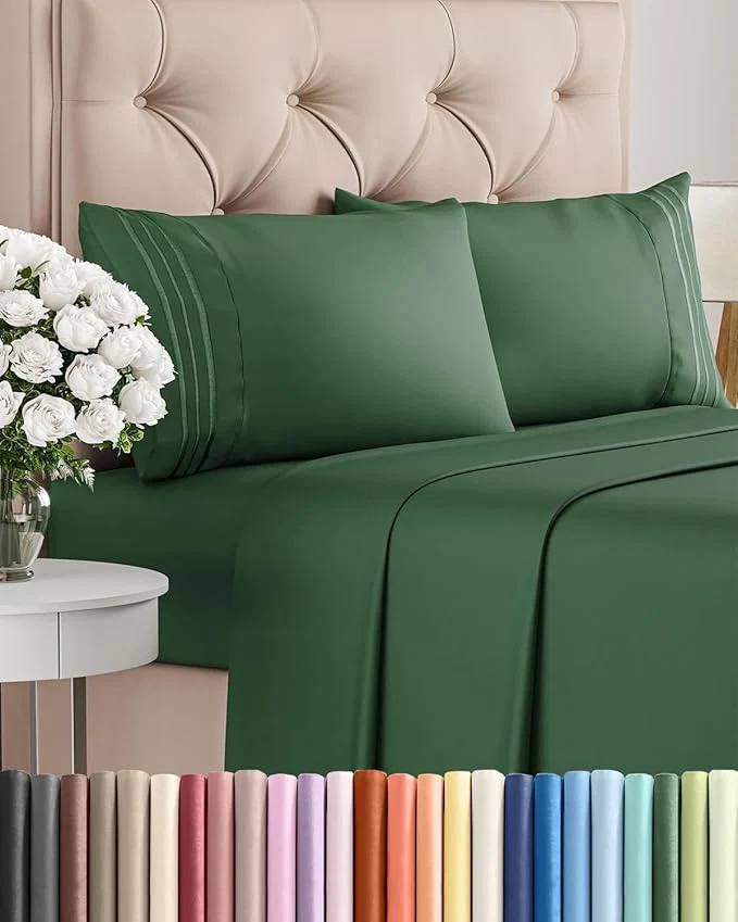 Eco-Friendly King Size 4 Piece Sheet Set - Comfy Breathable amp Cooling Bed Sheets Set - Hotel Luxury Bedding for Women Men Kids amp Teens - Deep Pockets Easy-Fit Soft and Wrinkle - Oeko-Tex - Emerald Green Proven