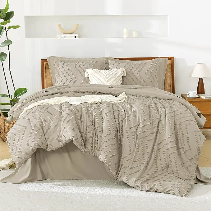 Advanced Litanika Light Hazel California King Size Comforter Set with Sheets - 7 Pieces Bed in a Bag California King Boho Tufted Complete Bedding Sets with Comforter Sheets Pillowcases amp Shams Minimalist