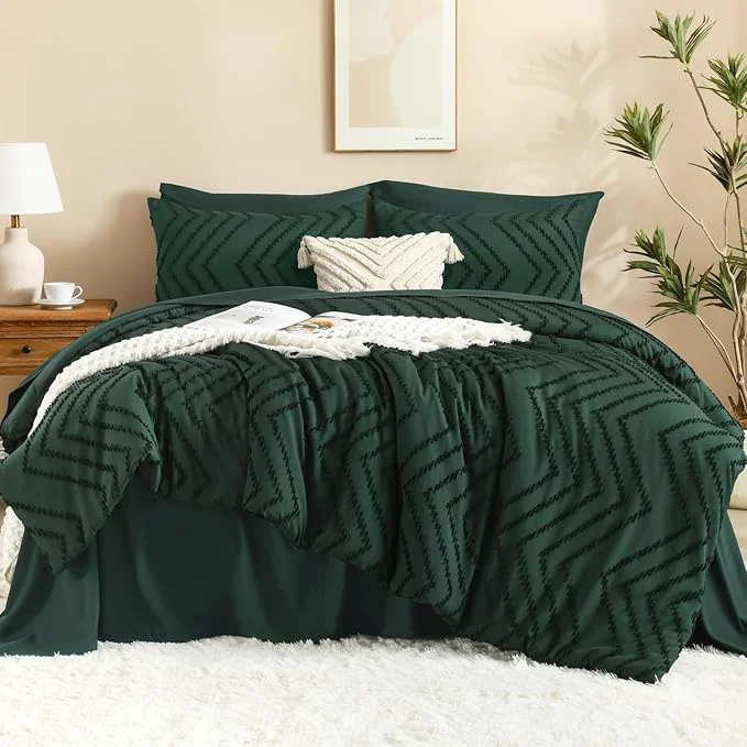 Fashionable Litanika King Size Comforter Set with Sheets Dark Emerald Green - 7 Pieces Bed in a Bag King Chevron Tufted Complete Bedding Sets with Comforter Sheets Pillowcases amp Shams Secure