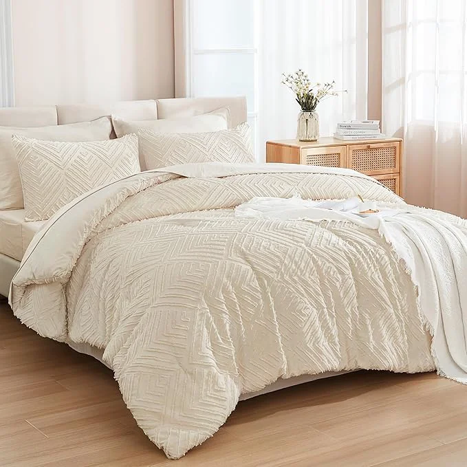 Fashionable Andency Beige Super King Size Comforter Set with Sheets - 7 Pieces Bed in a Bag Boho Oversized King Bedding Sets Fluffy Lightweight Bed Set with Comforter Sheets Pillowcases amp Shams Easy-to-Use