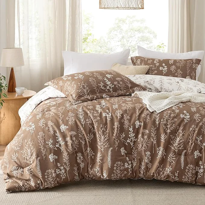 Excellent Bedsure Full Comforter Set - Brown Bed Set 3 Pieces Cute Floral Bedding 1 Soft Reversible Botanical Flowers Comforter and 2 Pillow Shams Optimized