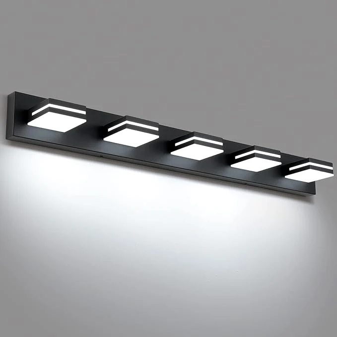 Verified SineRise LED Modern Bathroom Vanity Light Fixtures Matte Black Modern Acrylic Flexible