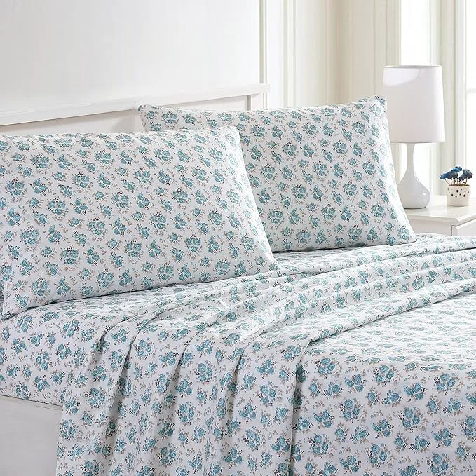 Optimized Modern Threads Printed 3-Piece Extra Soft Bedding Sheets amp Pillowcase Set Deep Pocket up to 16 inch Mattress Roses Twin Minimalist
