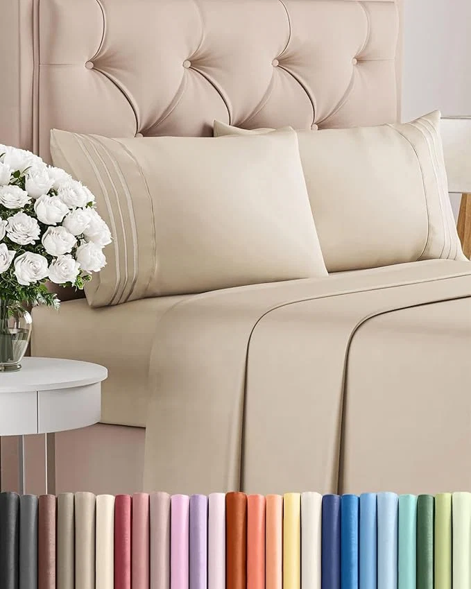 Detailed Full Size 4 Piece Sheet Set - Comfy Breathable amp Cooling Bed Sheets Set - Hotel Luxury Bedding for Women Men Kids Teens Boys amp Girls - Deep Pockets Ultra-Soft and Wrinkle - Oeko-Tex - Wheat World-Class