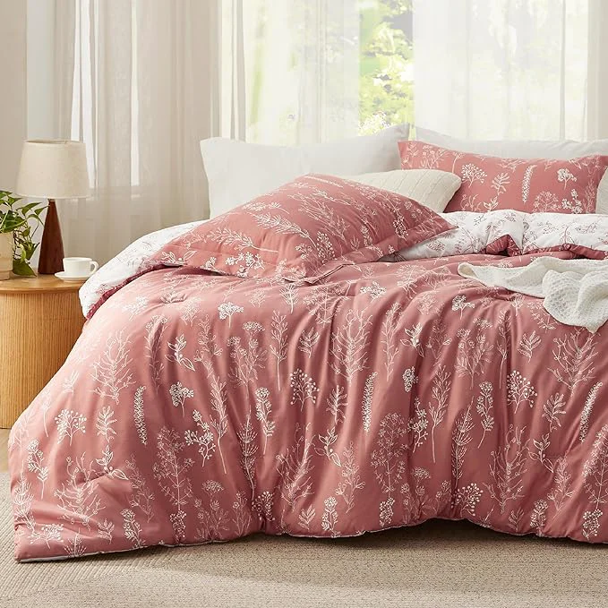 Top-Quality Bedsure Queen Comforter Set - Grayish Pink Bed Set 3 Pieces Cute Floral Bedding 1 Soft Reversible Botanical Flowers Comforter and 2 Pillow Shams Sophisticated