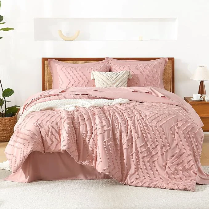 Recyclable Litanika Blush Pink Queen Size Comforter Set with Sheets - 7 Pieces Bed in a Bag Queen Boho Tufted Complete Bedding Sets with Comforter Sheets Pillowcases amp Shams Sophisticated