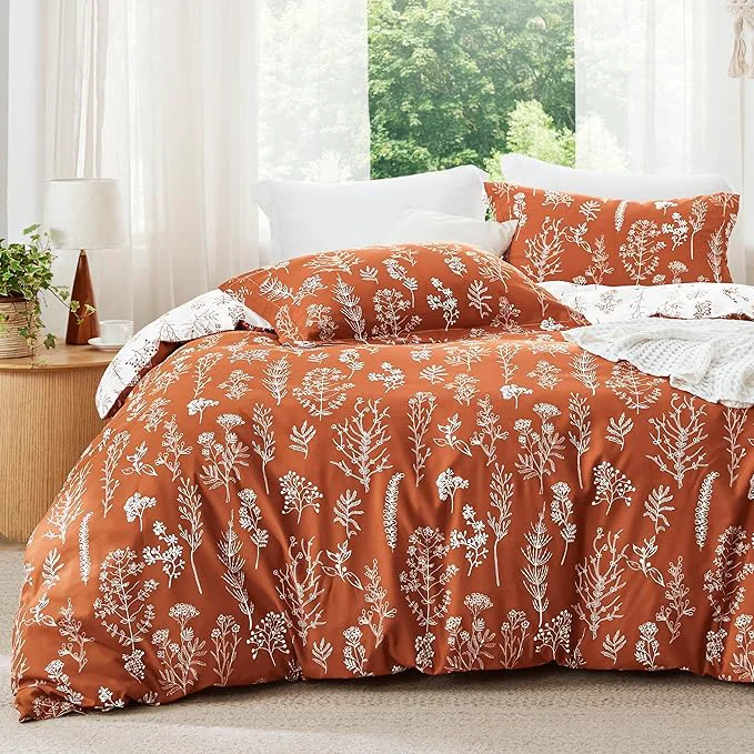 Advanced Bedsure Queen Comforter Set - Terracotta Bed Set 3 Pieces Cute Floral Bedding 1 Soft Reversible Botanical Flowers Comforter and 2 Pillow Shams First-Class
