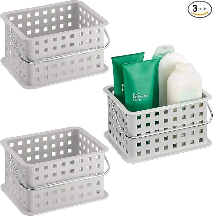 Practical iDesign Plastic Handle-Portable Shower Caddy-Set of 3-Light Gray Basket Superior