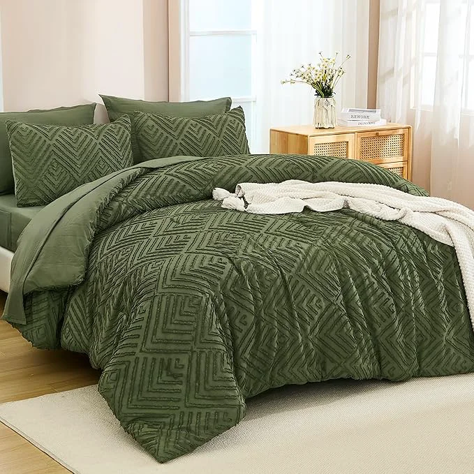 Long-Lasting Andency Oversized King Size Comforter Set Olive Green - 7 Pieces Bed in a Bag Oversized King Boho Olive Green Bedding Comforter Sets Tufted Bed Set with Comforter Sheets Pillowcases amp Shams Refined