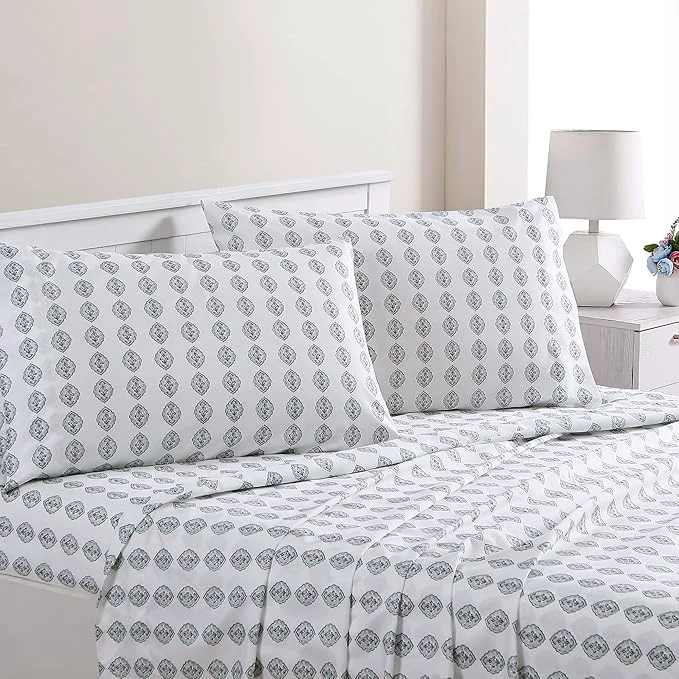 Recyclable Modern Threads Printed 4-Piece Extra Soft Bedding Sheets amp Pillowcase Set Deep Pocket up to 16 inch Mattress Claire King Superior