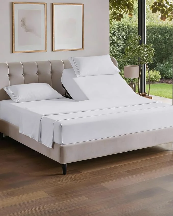 Reusable Flex Top Split Head King 4 Piece Sheet Set - Comfy Breathable amp Cooling Bed Sheets Set - Hotel Luxury Bedding for Women Men Kids Teens Boys amp Girls - Deep Pockets Ultra-Soft - Oeko-Tex - White Quality