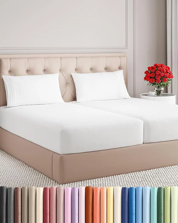 Versatile Split King Size 5 Piece Sheet Set - Comfy Breathable amp Cooling Bed Sheets Set - Hotel Luxury Bedding for Women Men Kids Teens Boys amp Girls - Deep Pockets Soft and Wrinkle - Oeko-Tex - White Refined
