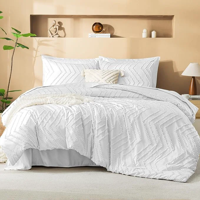 Certified Litanika Super King Plus Size Comforter Set with Sheets White - 7 Pieces Bed in a Bag Oversized King Boho Tufted Complete Bedding Sets with Comforter Sheets Pillowcases amp Shams Fine