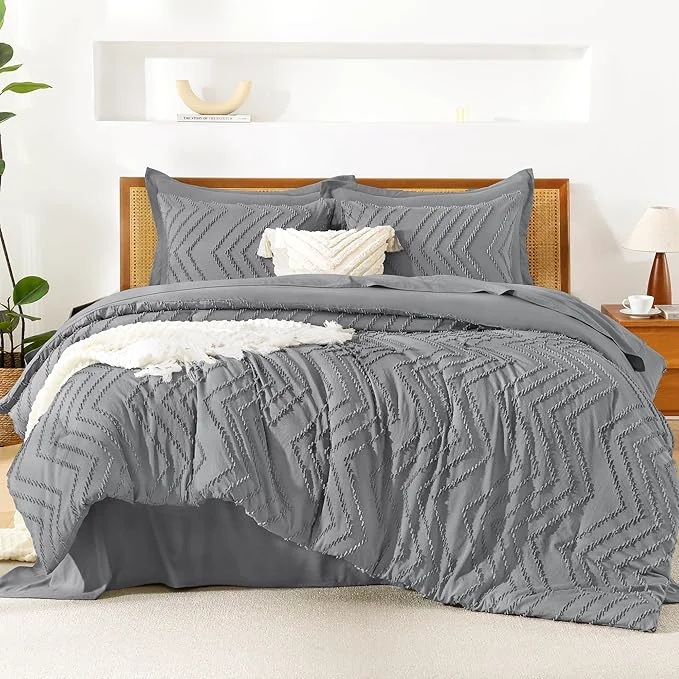 Solid Litanika King Size Comforter Set with Sheets Medium Gray - 7 Pieces Bed in a Bag King Chevron Tufted Complete Bedding Sets with Comforter Sheets Pillowcases amp Shams Innovative