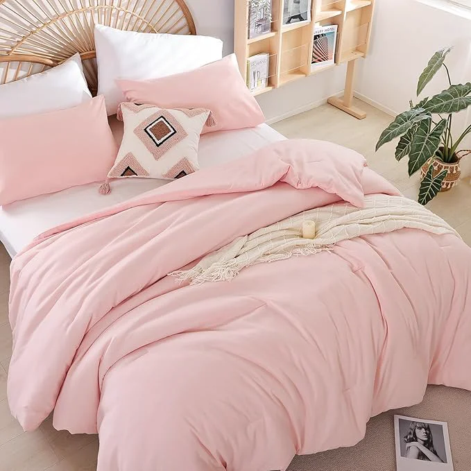 Official weigelia Super-Soft Micorfiber Comforter Set - Queen Size Blush Pink Lightweight Warmth Comforter for All Season Use Machine Washable Pink Bedding Set 1 Comforter 2 Pillowcases Professional