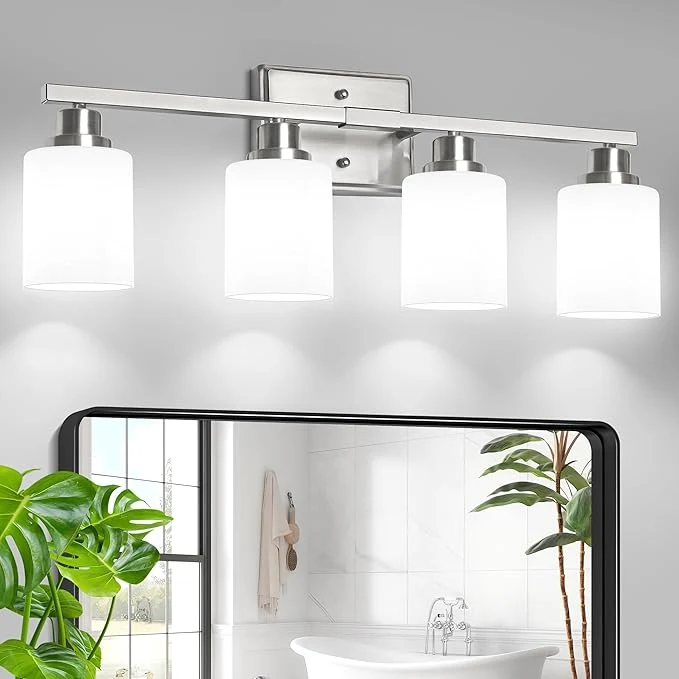 Environmentally Friendly Unicozin 4-Light Bathroom Light Fixtures Modern Brushed Nickel Vanity Light Durable