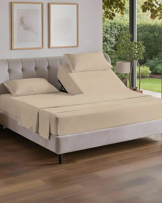 Artisan Flex Top Split Head King 4 Piece Sheet Set - Comfy Breathable amp Cooling Bed Sheets Set - Hotel Luxury Bedding for Women Men Kids Teens Boys amp Girls - Deep Pockets Ultra-Soft - Oeko-Tex - Wheat Reliable