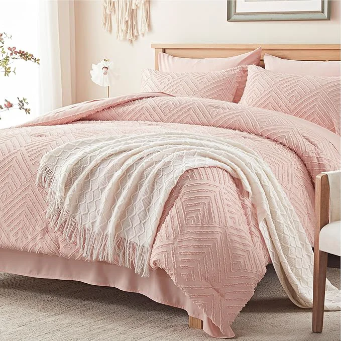 Advanced Zzlpp Full Comforter Set 7 Pieces Pink Tufted Bed in a Bag with Comforter and Sheets All Season Boho Bedding Sets with 1 Comforter 2 Pillow Shams 2 Pillowcases 1 Sheet Responsible