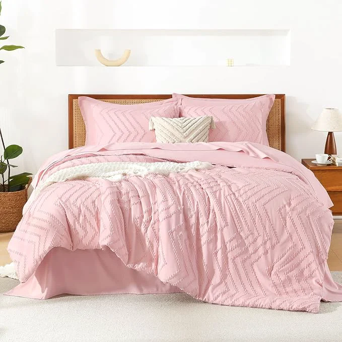 Flexible Litanika Pink Full Size Comforter Set with Sheets - 7 Pieces Bed in a Bag Full Boho Tufted Complete Bedding Sets with Comforter Sheets Pillowcases amp Shams Responsible