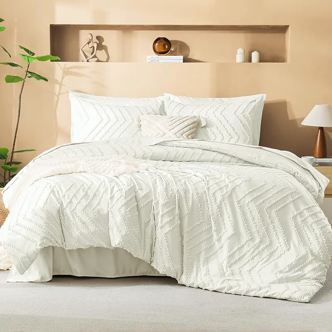 Traditional Litanika Twin XL Comforter Set Ivory - Boho Tufted Shabby Chic Bed in a Bag for College Dorm 5 Pieces Fluffy Soft Farmhouse Bed Set for All Seasons Easy-to-Use