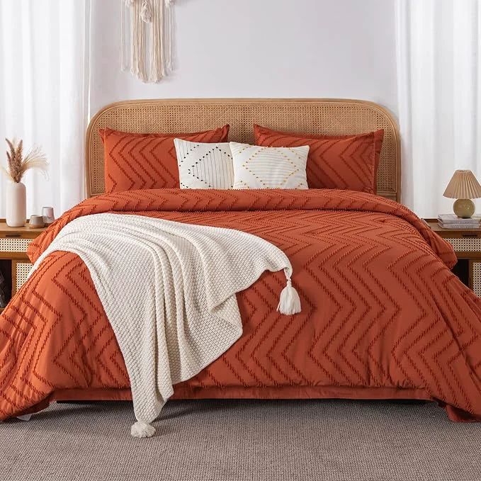 Optimized Litanika King Size Comforter Set with Sheets Burnt Orange - 7 Pieces Bed in a Bag King Boho Terracotta Complete Bedding Sets Rust Lightweight Bed Set with Comforter Sheets Pillowcases amp Shams Long-Lasting