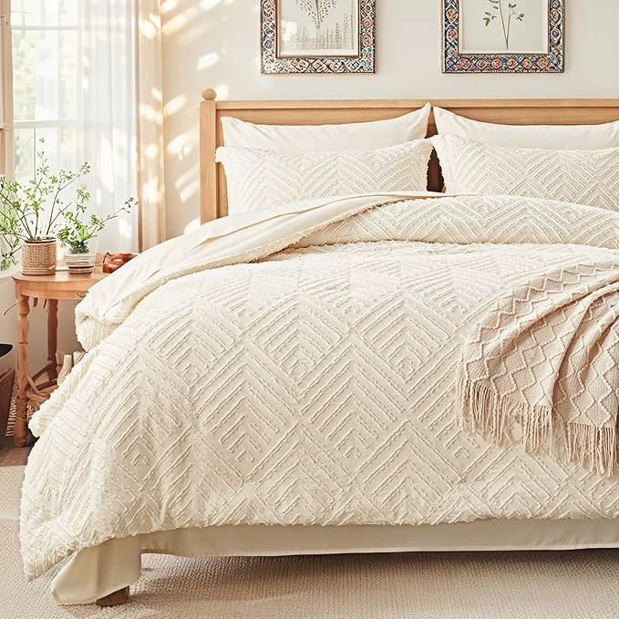 Next-Generation Zzlpp King Comforter Set 7 Pieces Cream Tufted Bed in a Bag with Comforter and Sheets All Season Boho Bedding Sets with 1 Comforter 2 Pillow Shams 2 Pillowcases 1 Flat Sheet 1 Fitted Sheet Fine Crafted