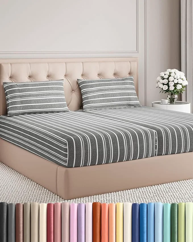 High-Performance Split King Size 5 Piece Sheet Set - Comfy Breathable amp Cooling Bed Sheets Set - Hotel Luxury Bedding for Women Men Kids Teens Boys amp Girls - Deep Pockets amp Wrinkle - Oeko-Tex - Grey Stripes 3 Official