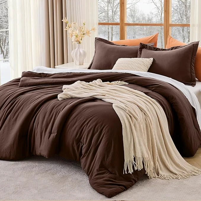 Long-Lasting MUXHOMO Queen Comforter Set All Season Ultra Soft Down Bedding - 3 Piece Lightweight Bed Set Includes 1 Comforter 90 quot x90 quot and 2 Pillow Shams 20 quot x26 quot Dark Brown Elite