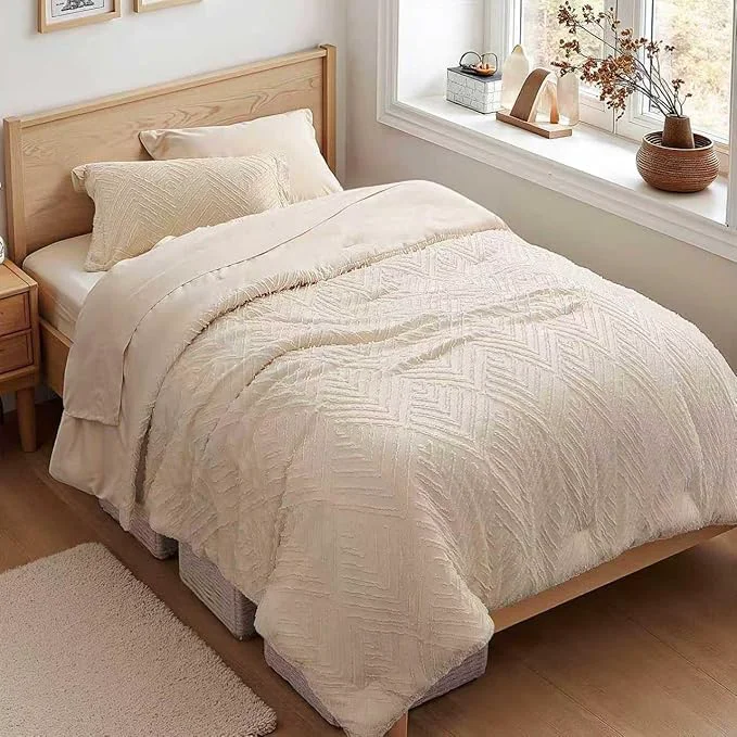 Quality Zzlpp Twin Comforter Set 5 Pieces Beige Tufted Bed in a Bag with Comforter Pillow Sham Pillowcase Flat Sheet Fitted Sheet - All Season Boho Bedding Sets Healthy