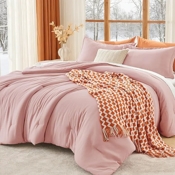 Durable MUXHOMO Full Comforter Sets All Season Ultra Soft Down Bedding - 3 Piece Lightweight Bed Set Includes 1 Comforter 82 quot x86 quot and 2 Pillow Shams 20 quot x26 quot Rose Gold Excellent