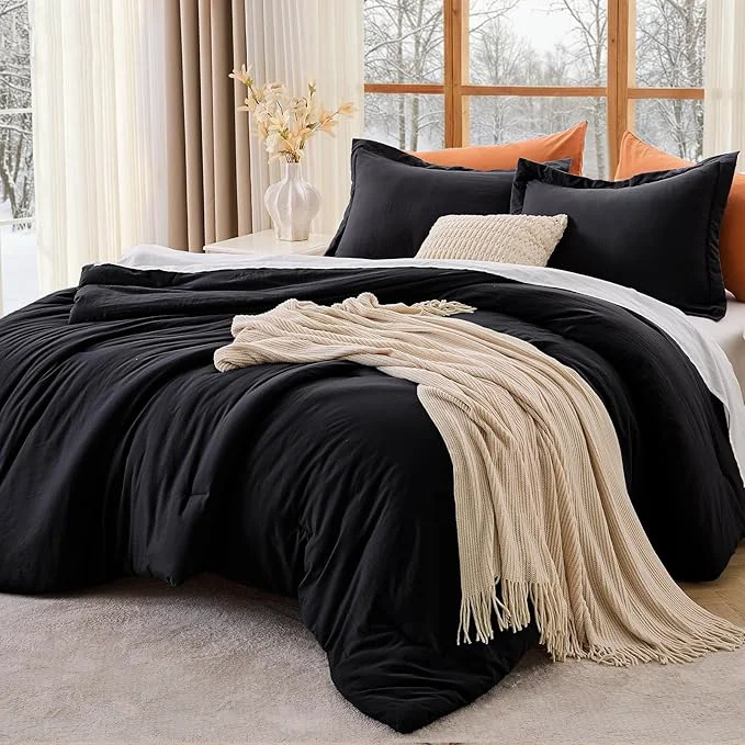 Modern MUXHOMO Black Queen Comforter Set All Season Ultra Soft Down Bedding - 3 Piece Lightweight Bed Set Includes 1 Comforter 90 quot x90 quot and 2 Pillow Shams 20 quot x26 quot Trendy