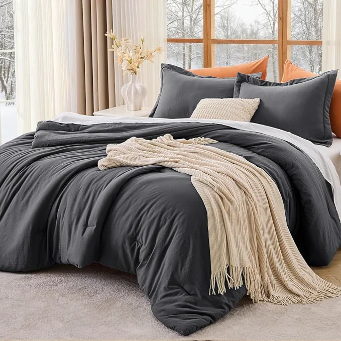 Luxury MUXHOMO Full Comforter Sets All Season Ultra Soft Down Bedding - 3 Piece Lightweight Bed Set Includes 1 Comforter 82 quot x86 quot and 2 Pillow Shams 20 quot x26 quot Dark Grey Minimalist
