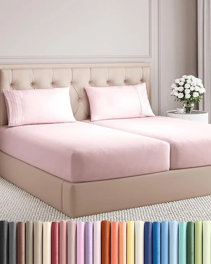 User-Friendly Split King Size 5 Piece Sheet Set - Comfy Breathable amp Cooling Bed Sheets Set - Hotel Luxury Bedding for Women Men Kids Teens Boys amp Girls - Deep Pockets Soft Wrinkle - Oeko-Tex - Lav Pink Powerful