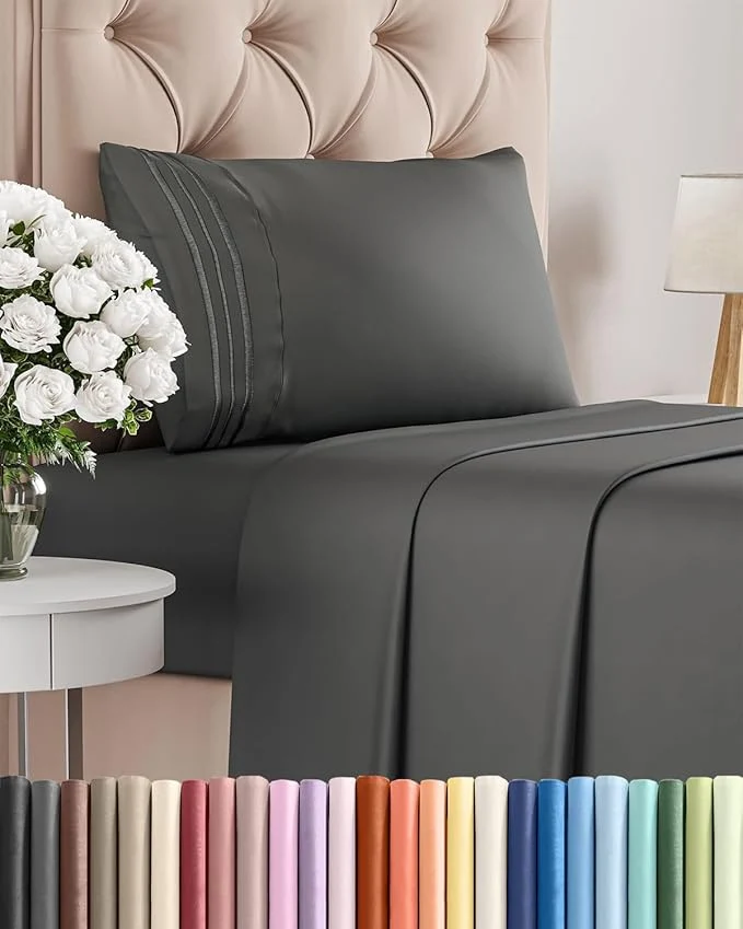 Outstanding Twin Size 3 Piece Sheet Set - Comfy Breathable amp Cooling Bed Sheets Set - Hotel Luxury Bedding for Women Men Kids Teens Boys amp Girls - Deep Pockets Ultra-Soft Wrinkle - Oeko-Tex - Charcoal Relaxed