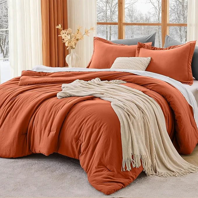 High-Quality MUXHOMO Full Comforter Sets All Season Ultra Soft Down Bedding - 3 Piece Lightweight Bed Set Includes 1 Comforter 82 quot x86 quot and 2 Pillow Shams 20 quot x26 quot Burnt Orange Excellent