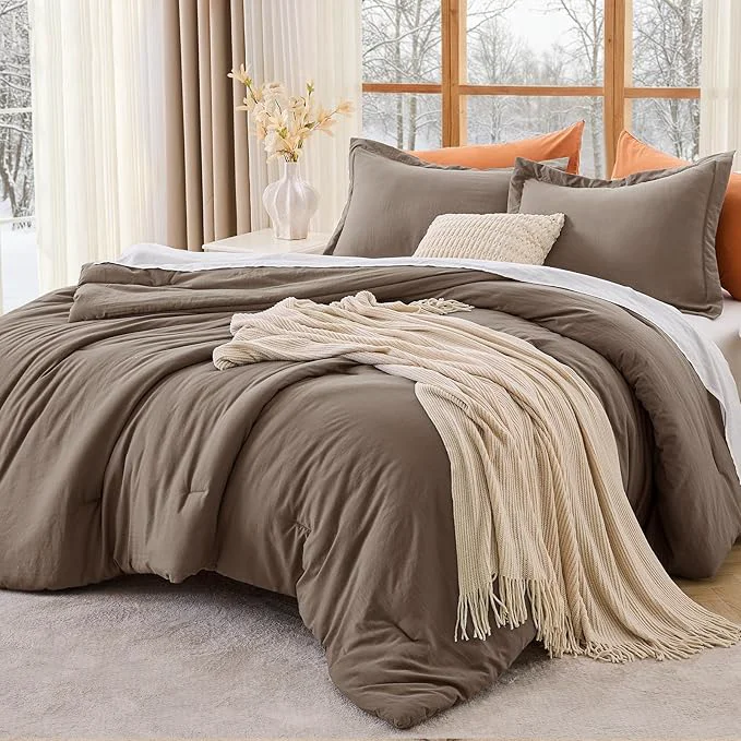 Specialty MUXHOMO King Size Comforter Set All Season Ultra Soft Down Bedding - 3 Piece Lightweight Bed Set Includes 1 Comforter 104 quot x90 quot and 2 Pillow Shams 20 quot x36 quot Brown