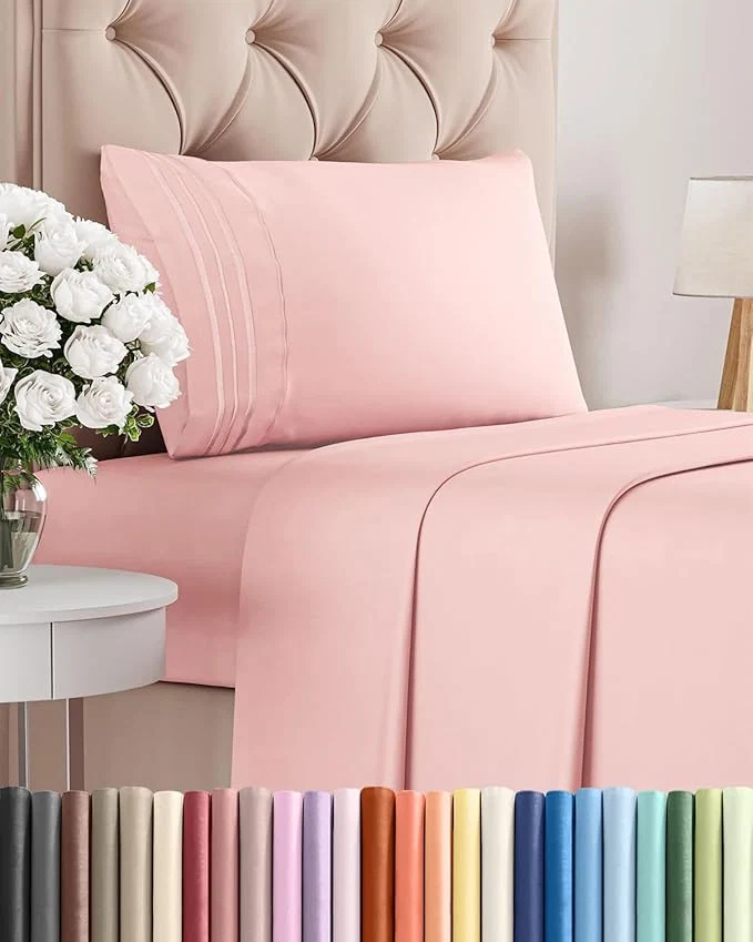 Modern Twin XL Size 3 Piece Sheet Set - Comfy Breathable amp Cooling Bed Sheets Set - Hotel Luxury Bedding for Women Men Kids Teens Boys amp Girls - Deep Pockets Soft Wrinkle - Oeko-Tex - Baby Pink Exclusive