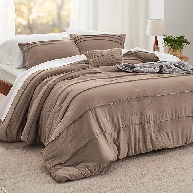 Professional Bedsure Brown King Size Comforter Set - 4 Pieces Pinch Pleat Bed Set Down Bedding Sets for All Season 1 Comforter 2 Pillowcases 1 Decorative Pillow Sophisticated