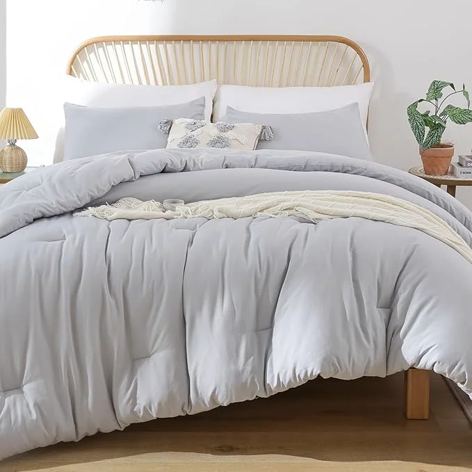 Traditional ROSGONIA King Size Comforter Set Light Grey 3pcs 1 Boho Gray Comforter amp 2 Pillowcases All Season Bedding Lightweight Bedspread Blanket Quilt Casual