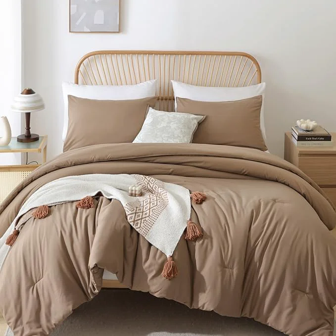 High-Quality ROSGONIA Queen Comforter Set Dark Khaki Brown 3pcs Bedding Comforter Sets 1 Comforter amp 2 Pillowcases All Season Lightweight Bedspread Blanket Quilt Secure