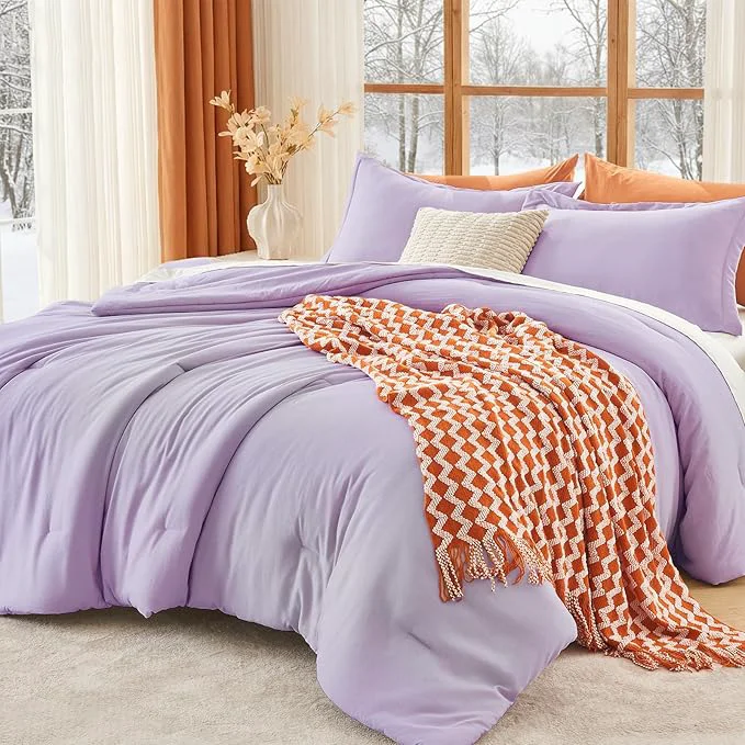 Contemporary MUXHOMO Queen Comforter Set All Season Ultra Soft Down Bedding - 3 Piece Lightweight Bed Set Includes 1 Comforter 90 quot x90 quot and 2 Pillow Shams 20 quot x26 quot Crystal Purple High-Quality