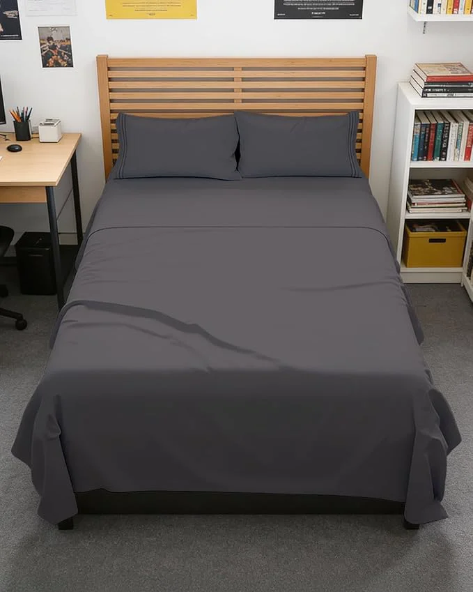 Safe Full XL Bed Sheet - 4 Piece Full XL Bed Sheets Set - Soft Breathable amp Cooling - Hotel Luxury Bedding for Women Men Kids Teens Boys amp Girls - Deep Pockets Comfy Fade amp Wrinkle - Dark Grey Natural
