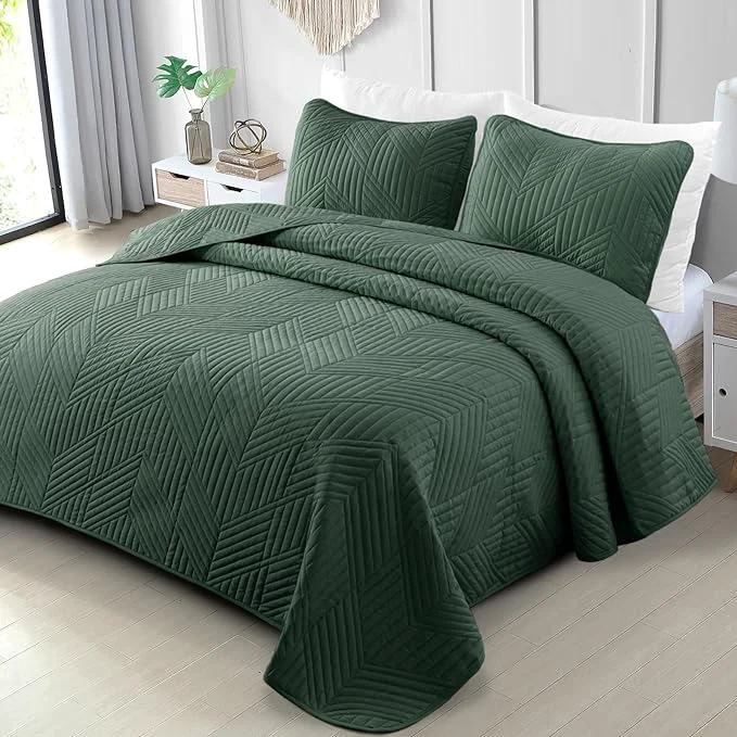 Optimized Exclusivo Mezcla Ultrasonic King Quilt Bedding Set Lightweight Green Bedspreads Soft Modern Geometric Coverlet Set for All Seasons 1 Quilt and 2 Pillow Shams Secure